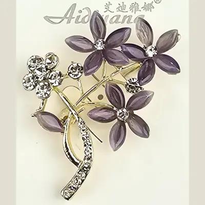 Aidiyana Purple & White Floral Stone Brooch Hijab Scarf Pin_thumbnail_image