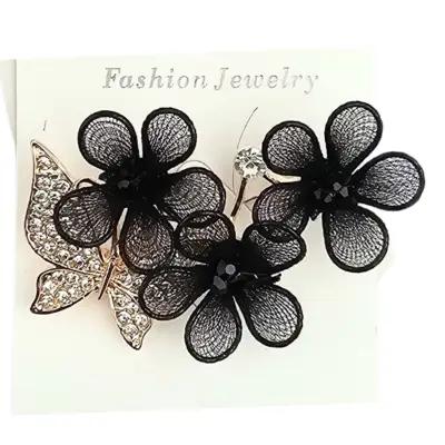 Butterfly & Floral Hijab Brooch - Dark Black_thumbnail_image