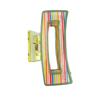 Premium Lemon and Multi-color Stripe Texture Printed Square Hair Punch Clip_thumbnail_image