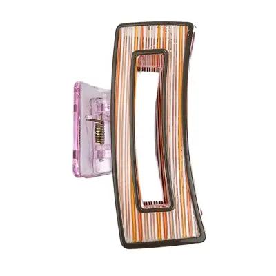 Premium Pink And Multi-Color Stripe Texture Printed Square Hair Punch Clip_thumbnail_image
