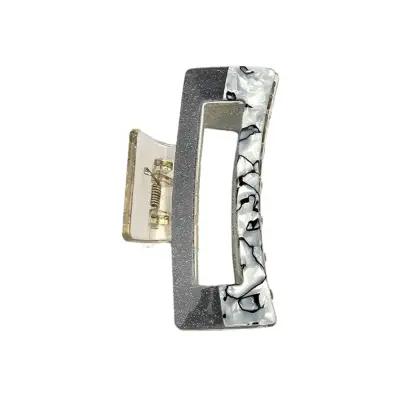 Premium Silver Glitter And Marble Texture Printed Square Hair Punch Clip_thumbnail_image